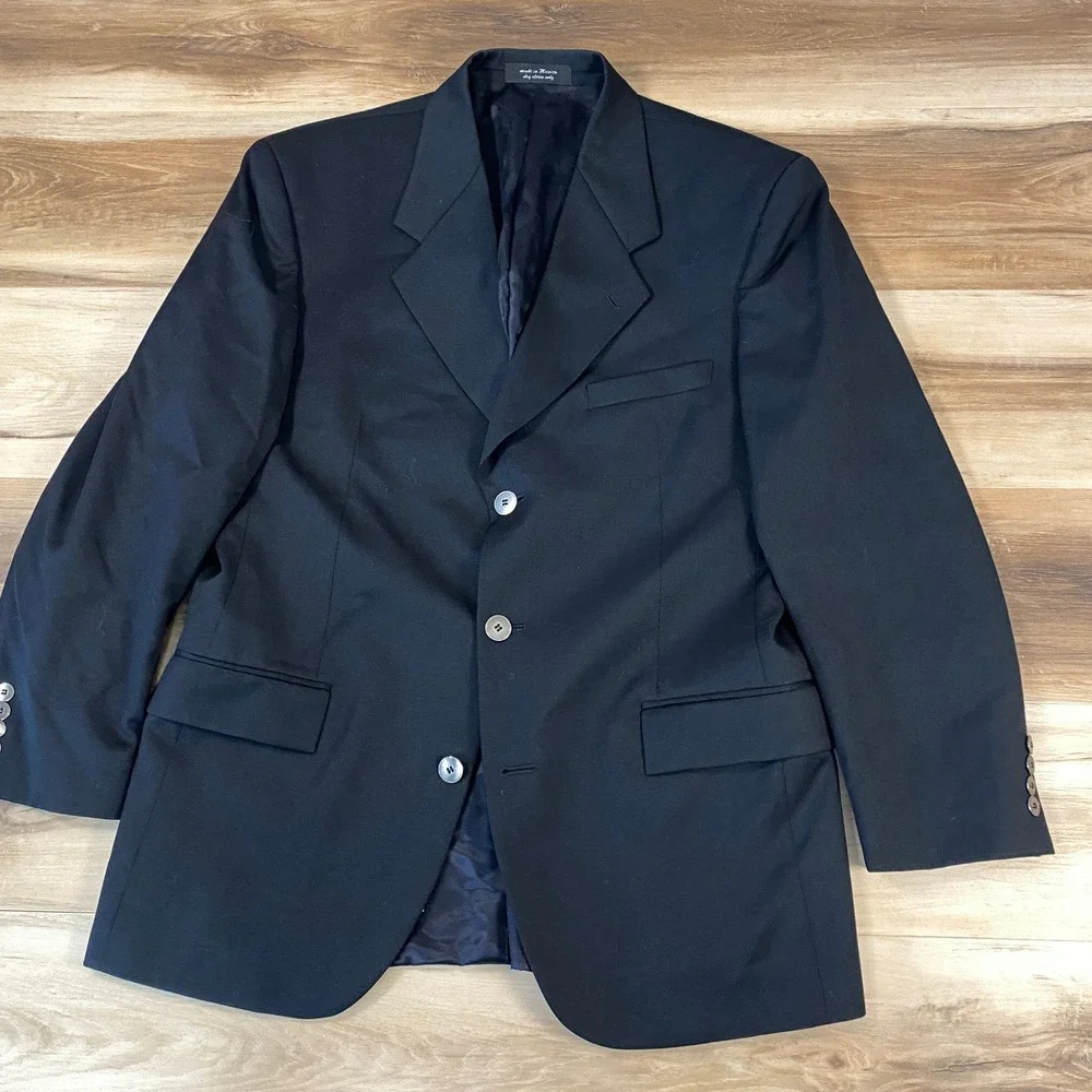 Andrew Fezza Blazer Mens 40S Black Super 100s Wool 3 Button Sport Coat 40SH - Picture 2 of 11